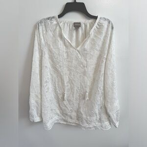 Chico’s Ivory Embroidered Blouse - Size Large